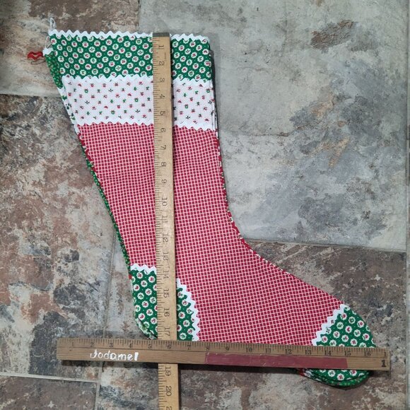 Christmas Stockings Set of 3 Cotton Fabric Festive Red White Green Patterns - Picture 8 of 10